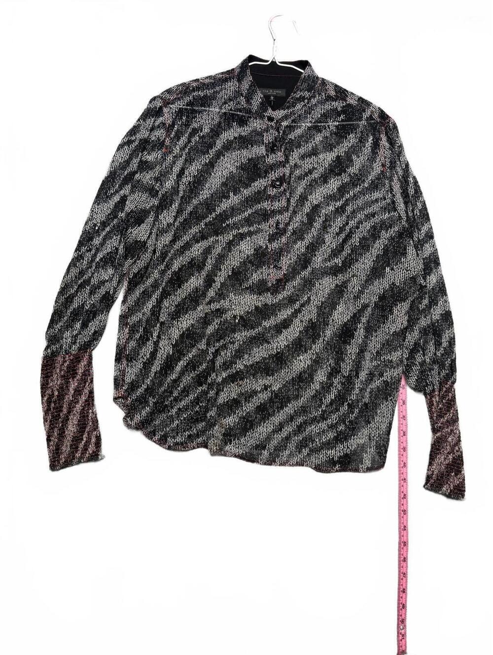 rag & bone Black & Gray Silk Combo Zebra Print Blouse Large